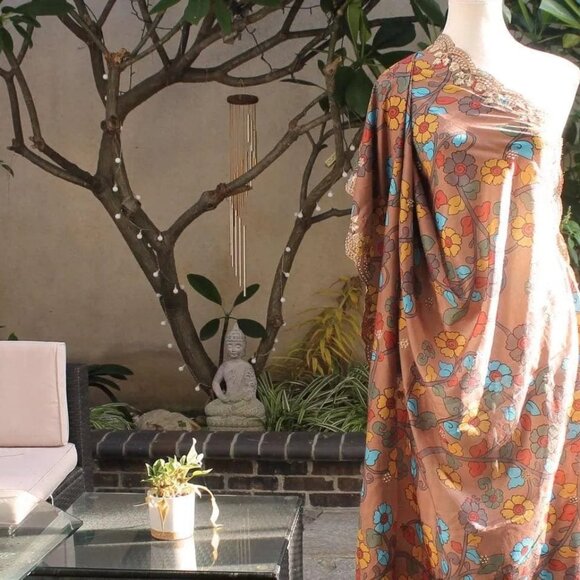 Golden Floral Brown Silk Dupatta | Luxe - Picture 2 of 3